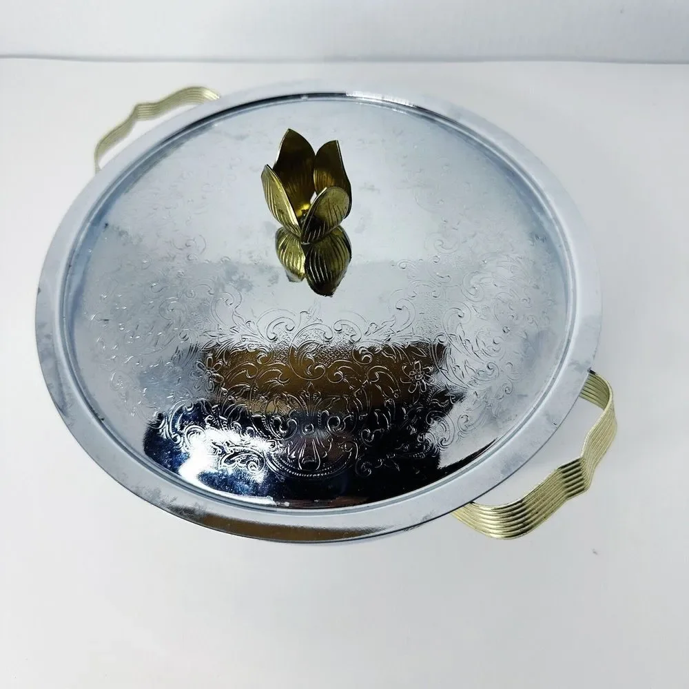 Vintage Nasco Hammered Aluminum Casserole‎ Cover/Carrier with Lid Serving Dish